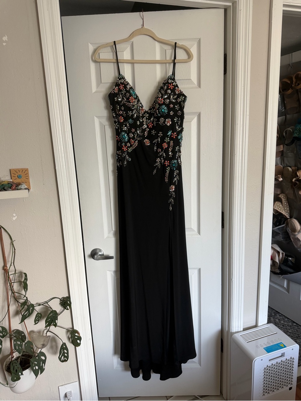 Mac Duggal Beaded Bust Drop Back Black Gown